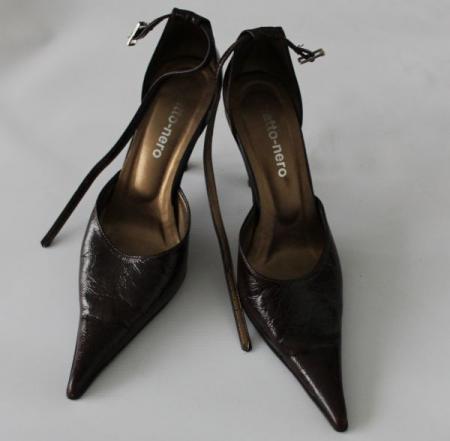 Buty damskie brązowe połysk na obcasie, szpilki