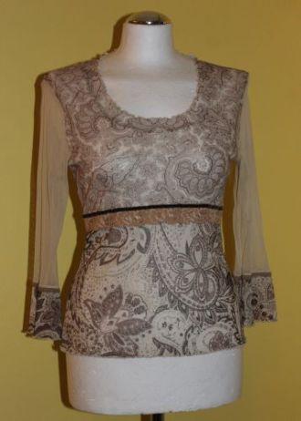 Bluzka beżowo - brązowa, przezroczysta, bluzki