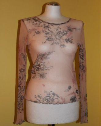 Bluzka łososiowa we wzory, przezroczysta, bluzki