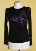 Bluzka czarna z fioletowym motylem, przezroczysta, bluzki